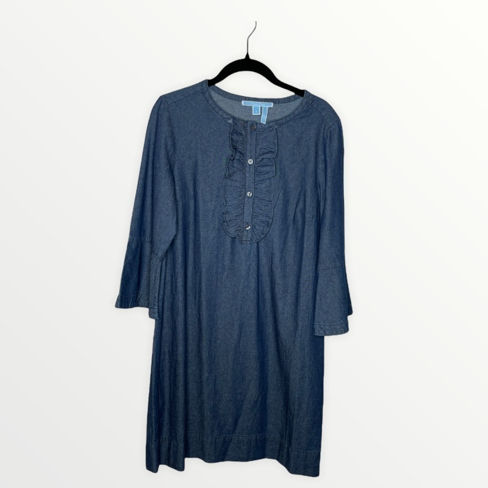 Draper James Ruffle Front Chambray Shift Dress, 8 - image 5